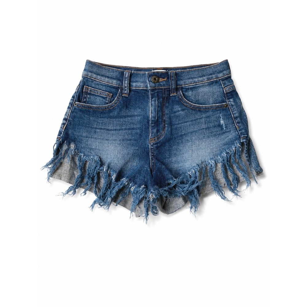 Sneak Peek Y2K High Rise Denim Shorts Women S Blue Frayed Hem Western Grunge